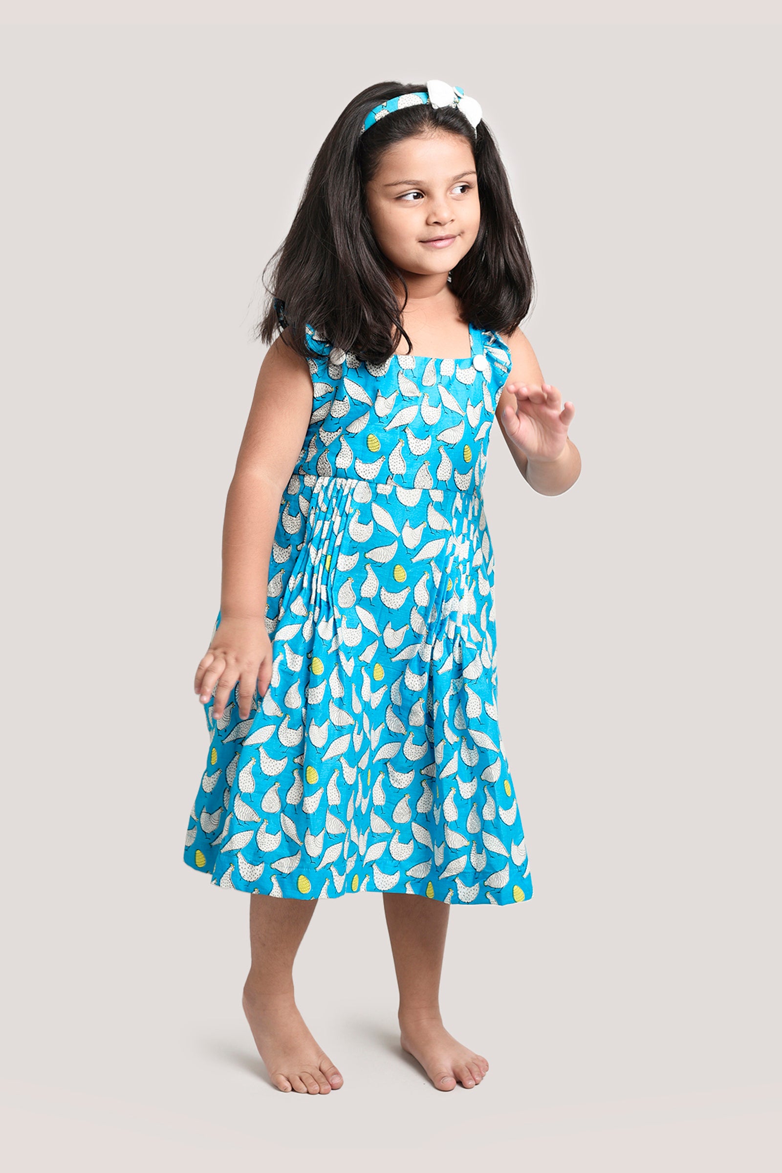 The Hen That Laid Golden Egg - Printed Crisscross Frock, Blue