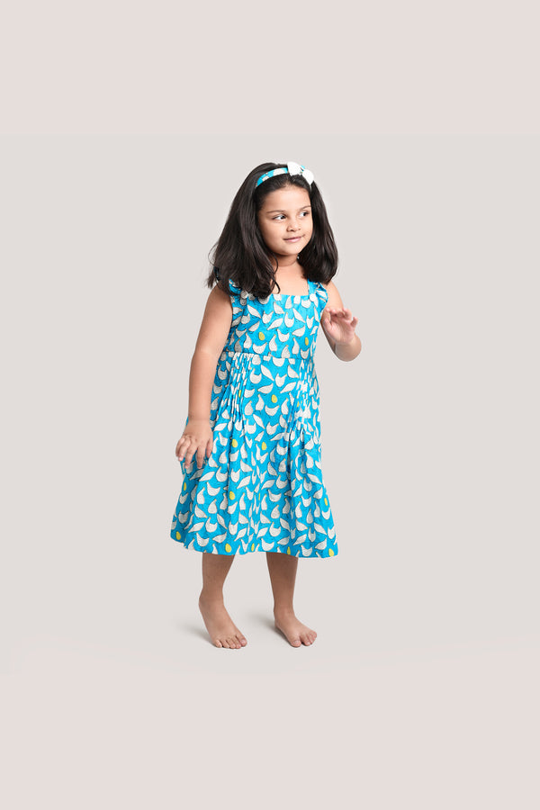 The Hen That Laid Golden Egg - Printed Crisscross Frock, Blue