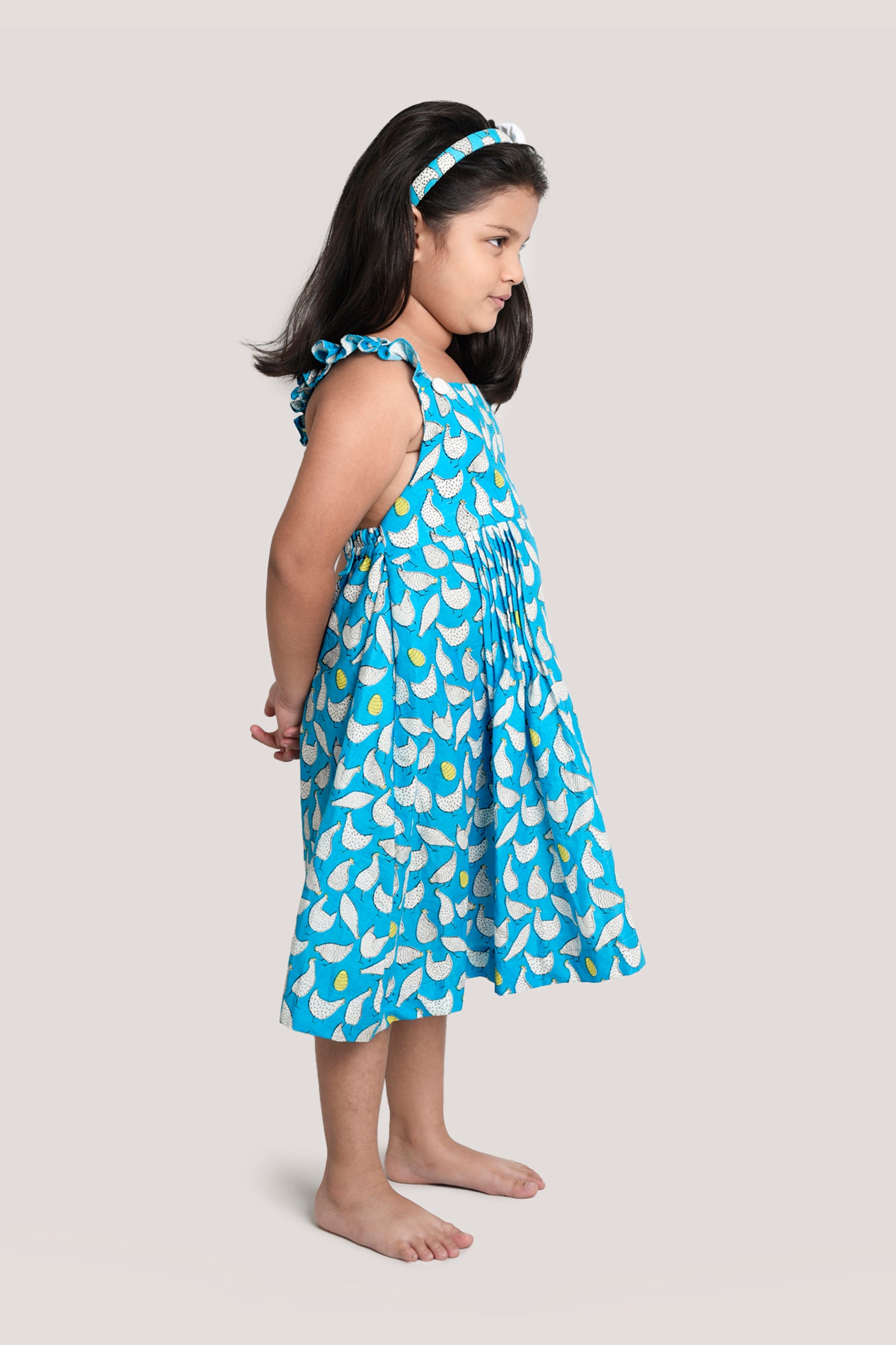 The Hen That Laid Golden Egg - Printed Crisscross Frock, Blue