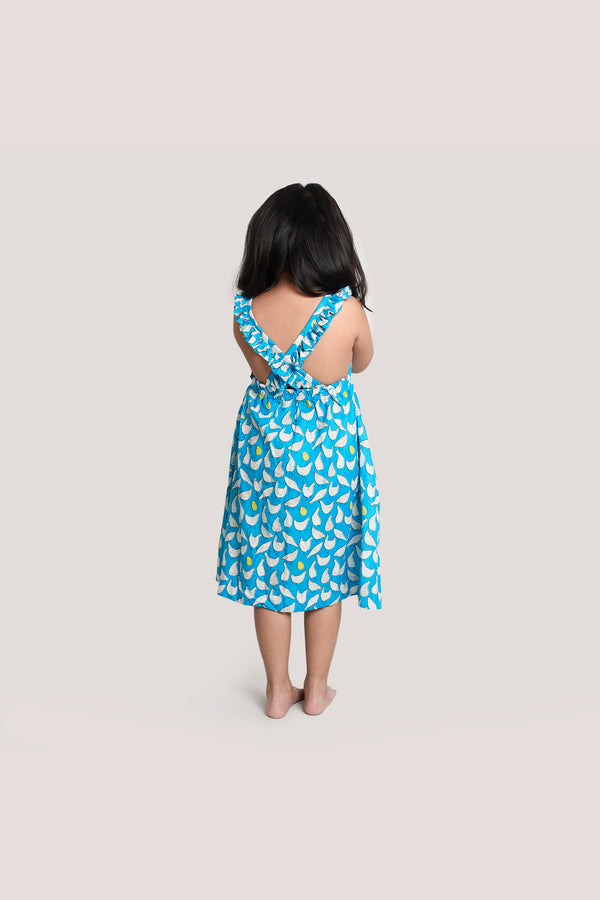 The Hen That Laid Golden Egg - Printed Crisscross Frock, Blue