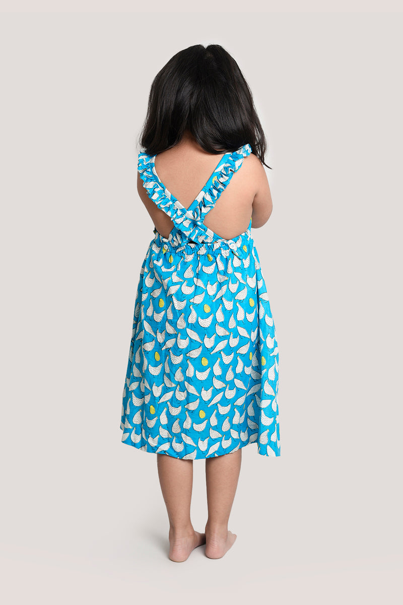The Hen That Laid Golden Egg - Printed Crisscross Frock, Blue