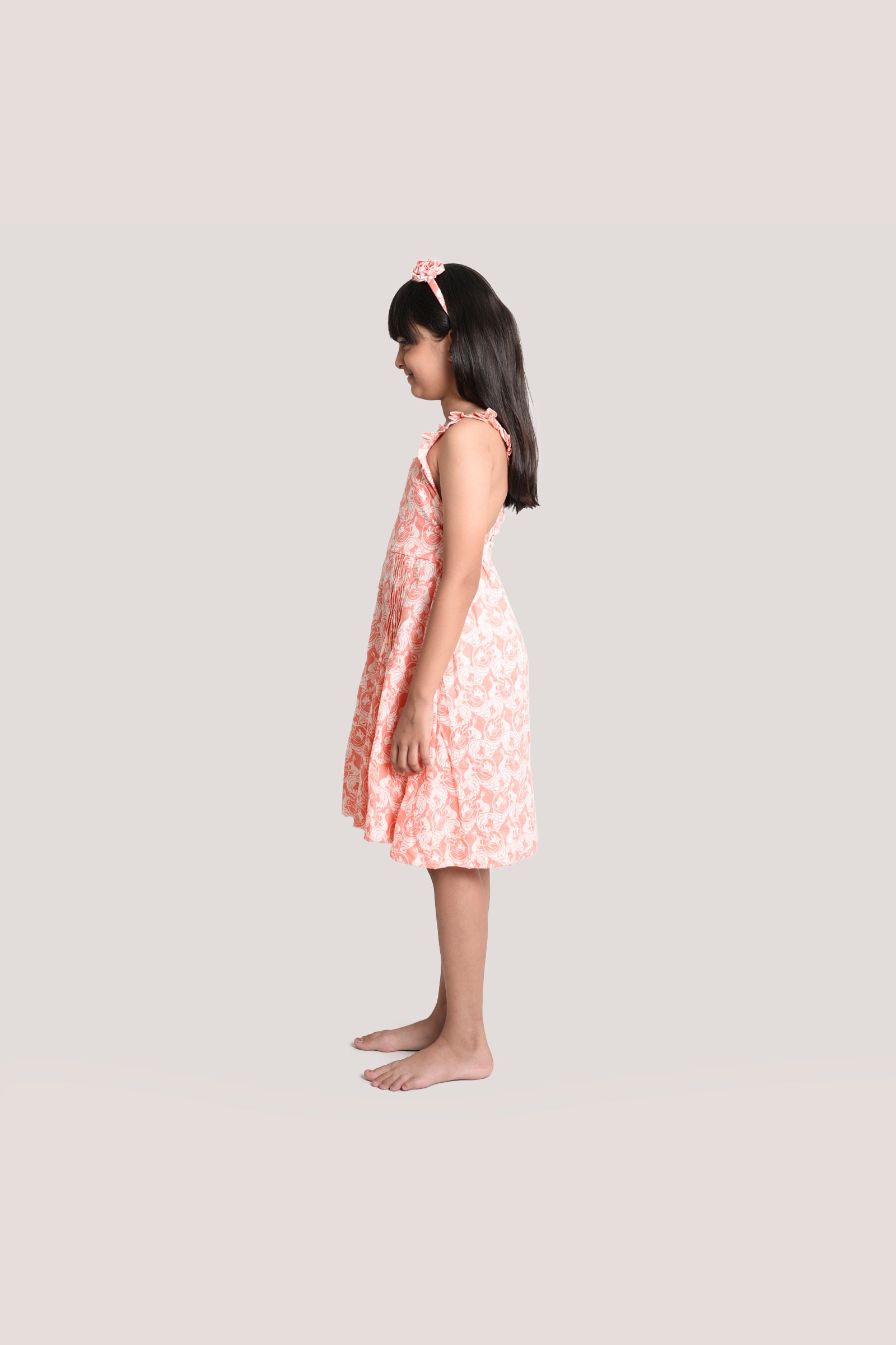 The Foolish Lion & Clever Rabbit - Printed Crisscross Frock, Peach Pink