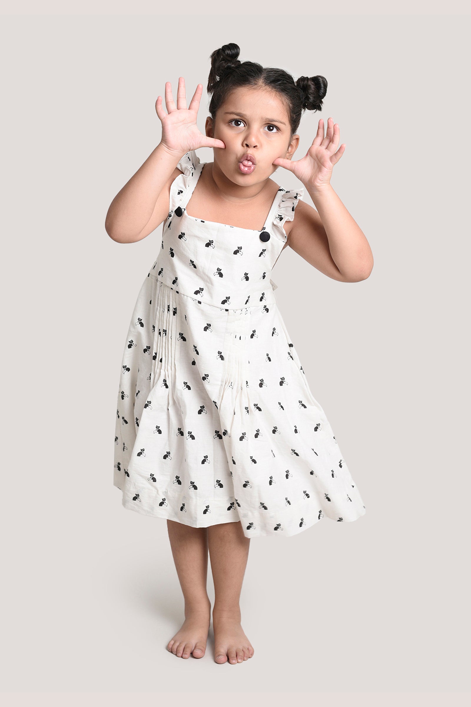 Bell The Cat- Printed Crisscross Frock, Beige