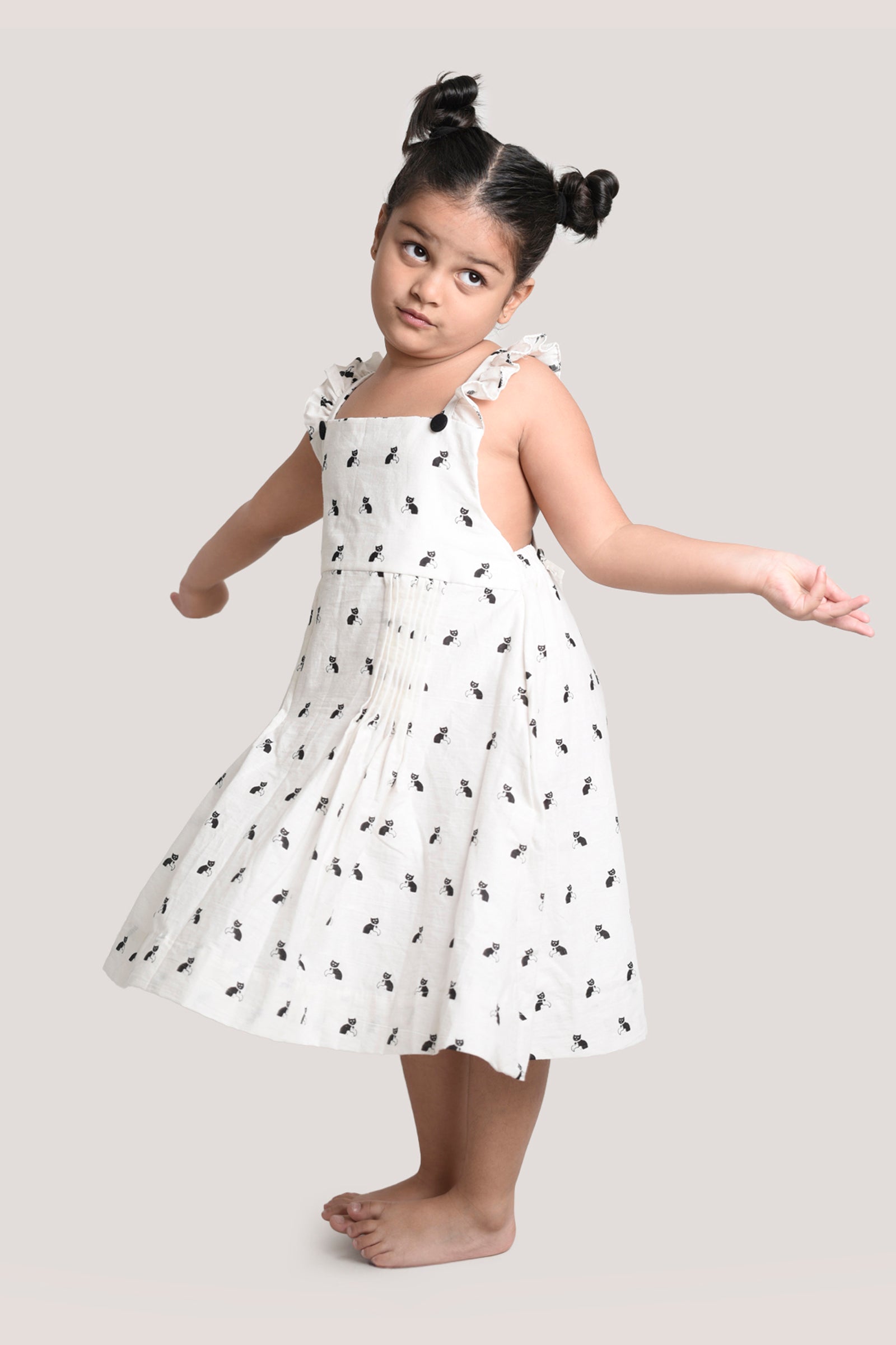 Bell The Cat- Printed Crisscross Frock, Beige