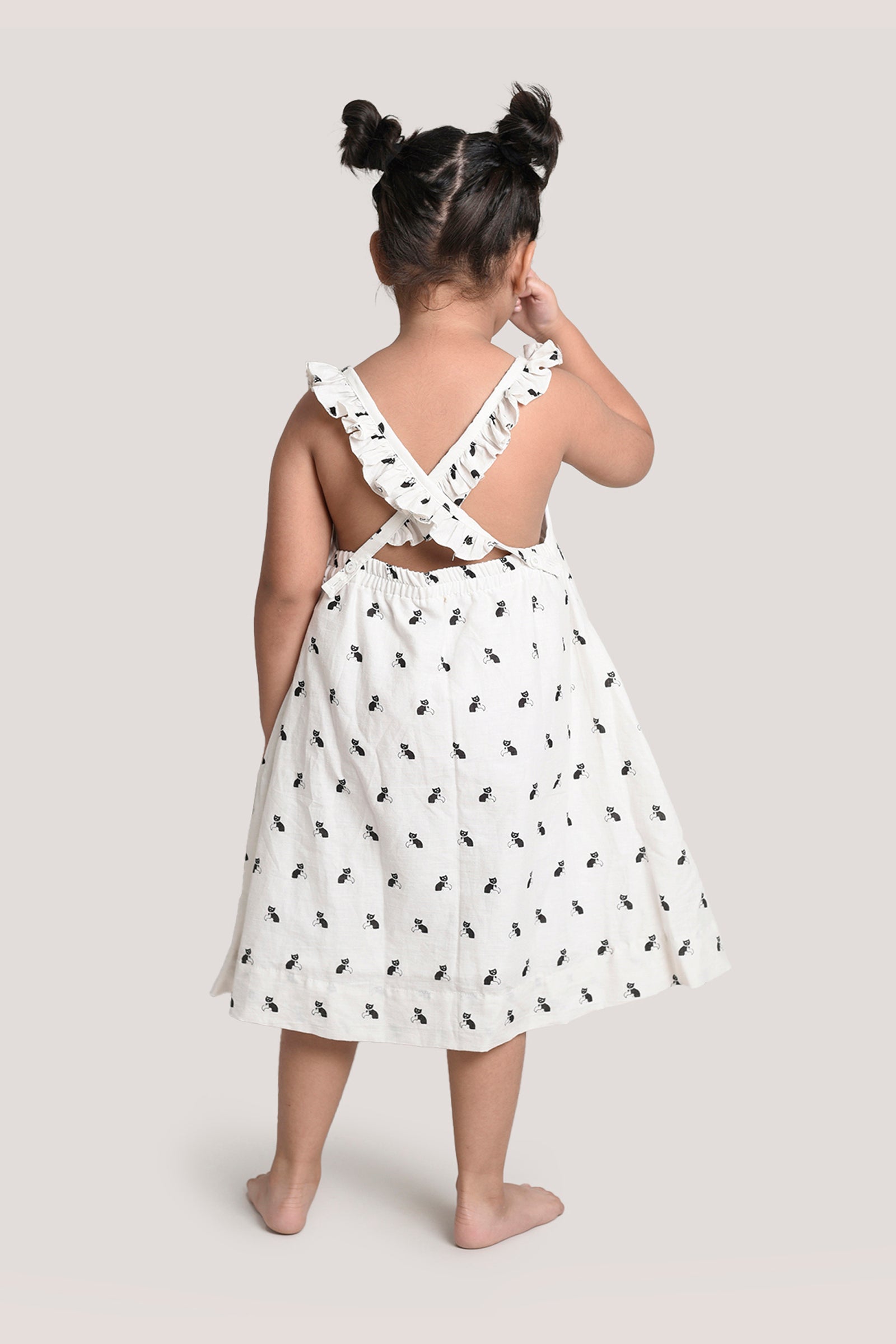 Bell The Cat- Printed Crisscross Frock, Beige