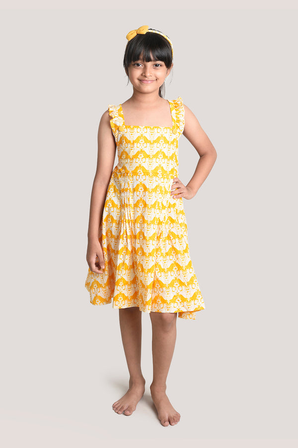 Two Silly Goats - Printed Crisscross Frock, Yellow