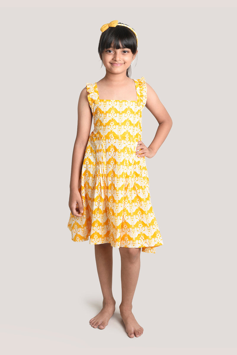 Two Silly Goats - Printed Crisscross Frock, Yellow