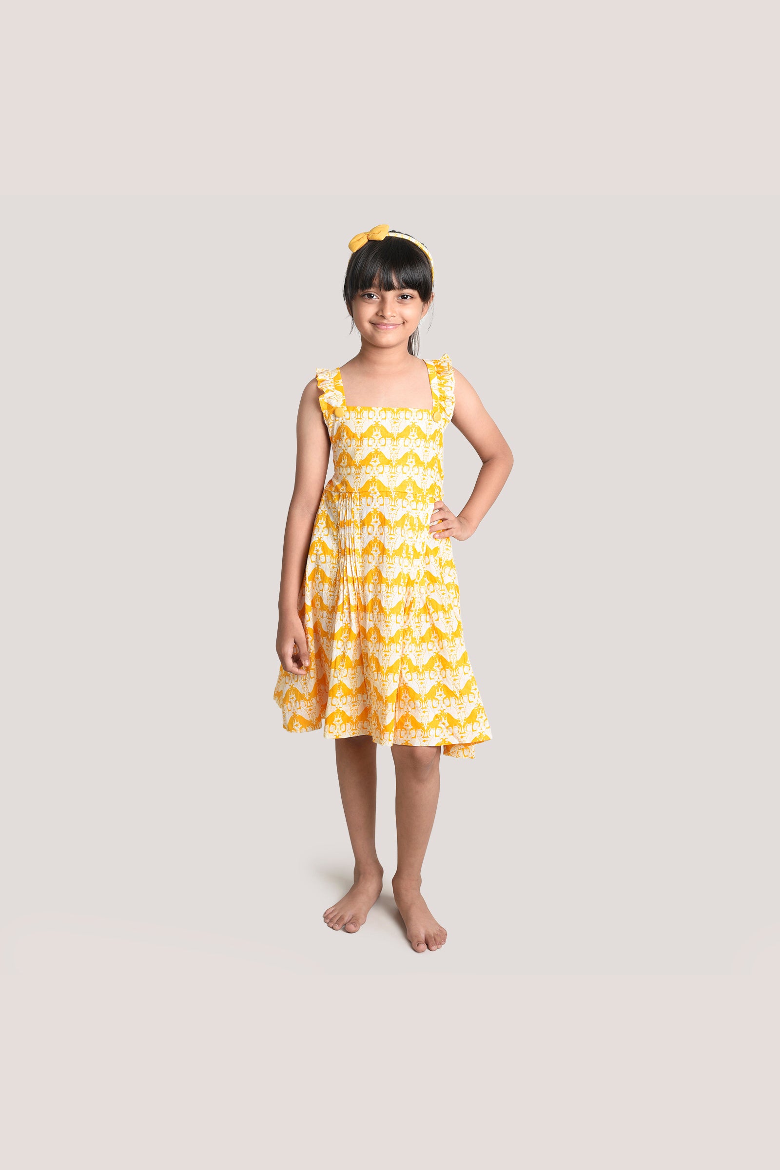 Two Silly Goats - Printed Crisscross Frock, Yellow