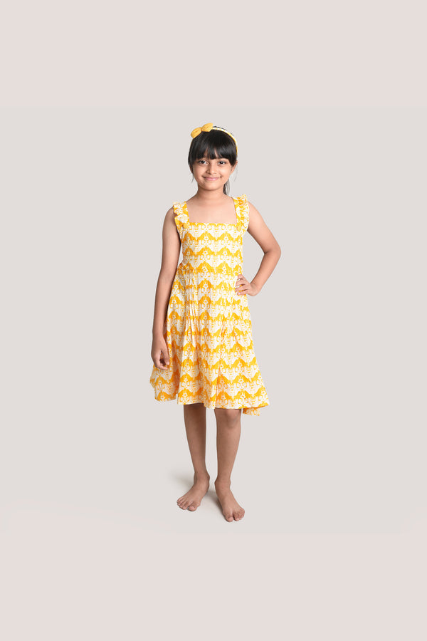 Two Silly Goats - Printed Crisscross Frock, Yellow