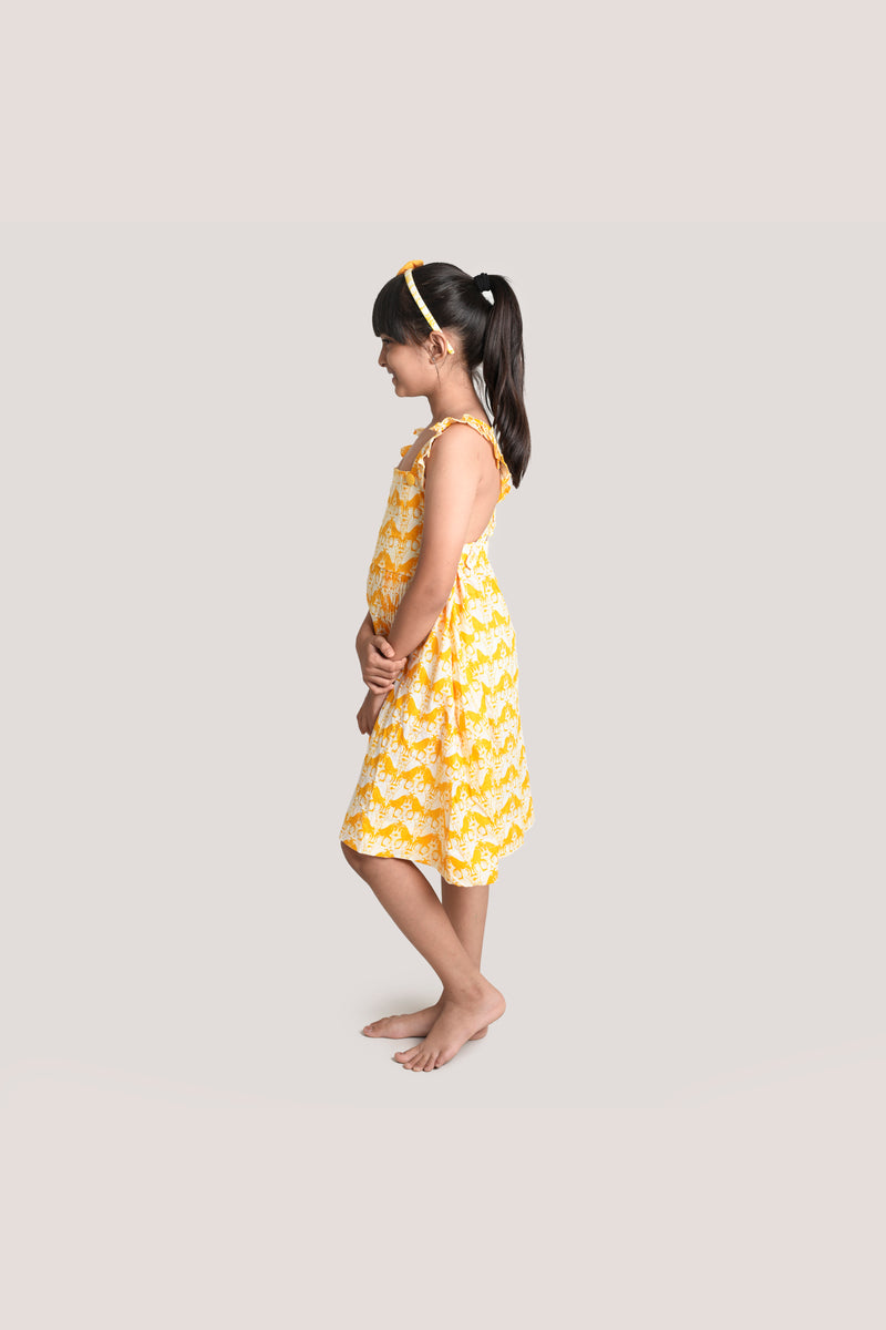 Two Silly Goats - Printed Crisscross Frock, Yellow