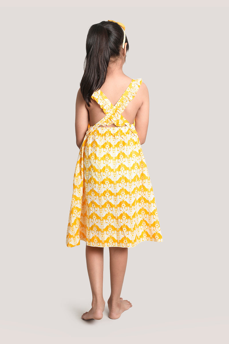 Two Silly Goats - Printed Crisscross Frock, Yellow