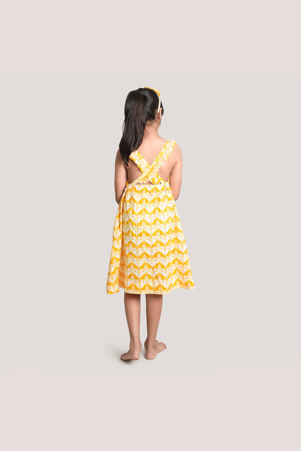 Two Silly Goats - Printed Crisscross Frock, Yellow