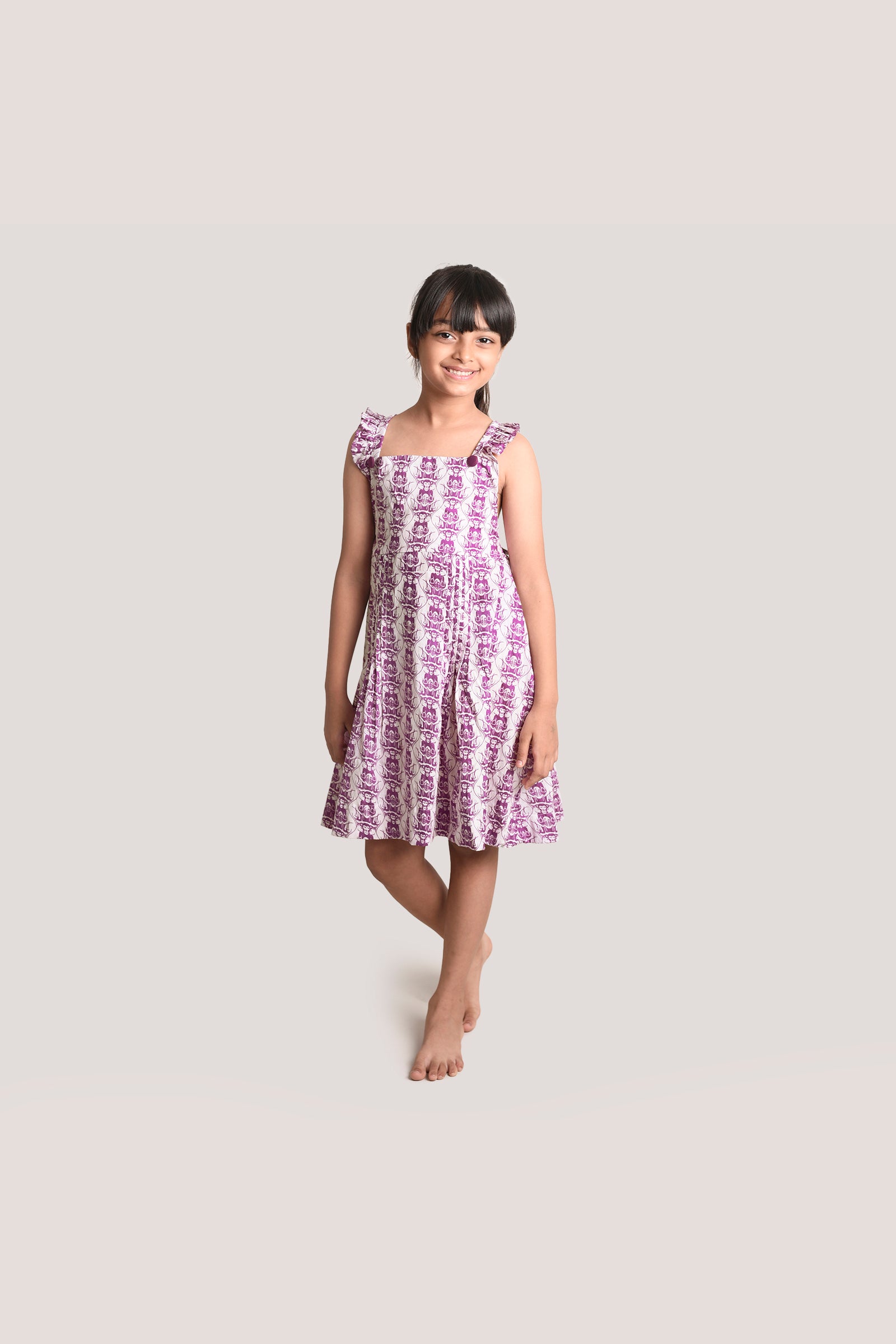 Two Cats & Monkey - Printed Crisscross Frock, Purple