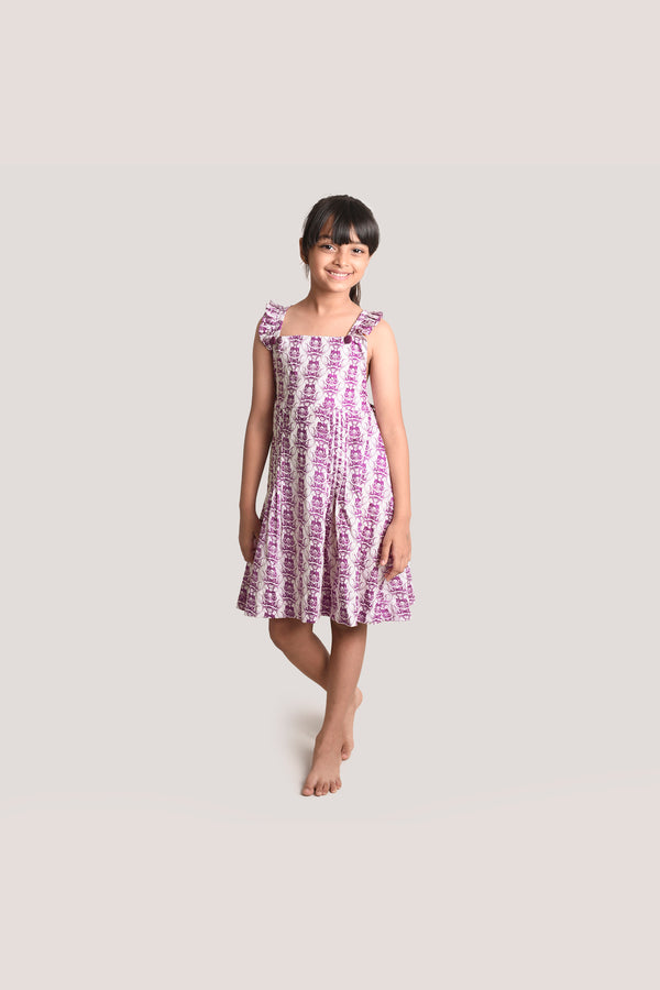 Two Cats & Monkey - Printed Crisscross Frock, Purple