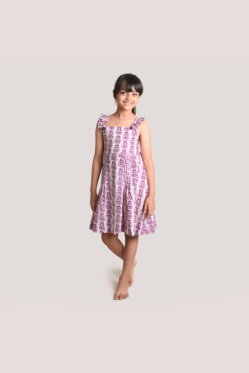 Two Cats & Monkey - Printed Crisscross Frock, Purple