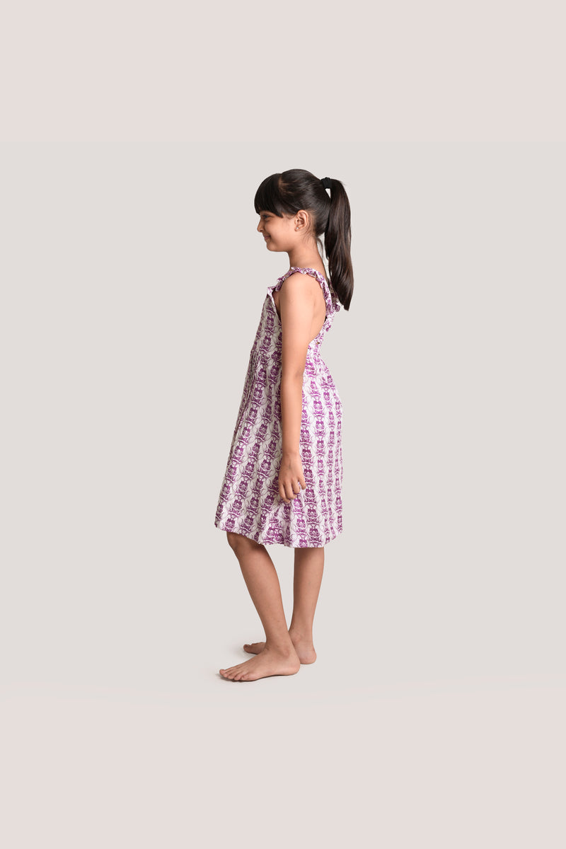 Two Cats & Monkey - Printed Crisscross Frock, Purple