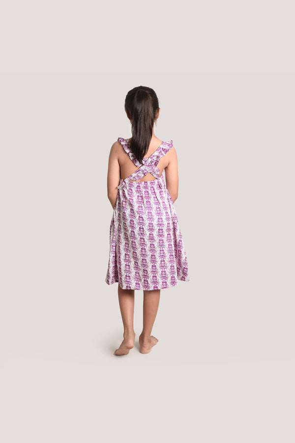 Two Cats & Monkey - Printed Crisscross Frock, Purple