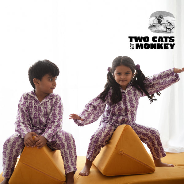 Cotton Boys Sleepwear with Two Cats & Monkey Story print