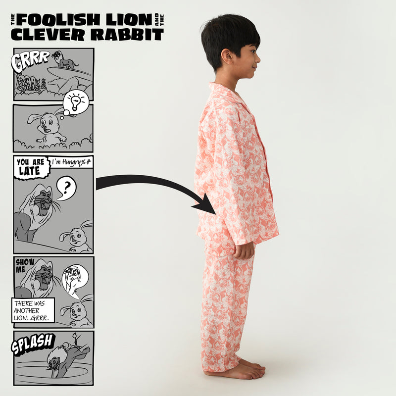 Cotton Boys Sleepwear with The Foolish Lion & Clever Rabbit Story Print