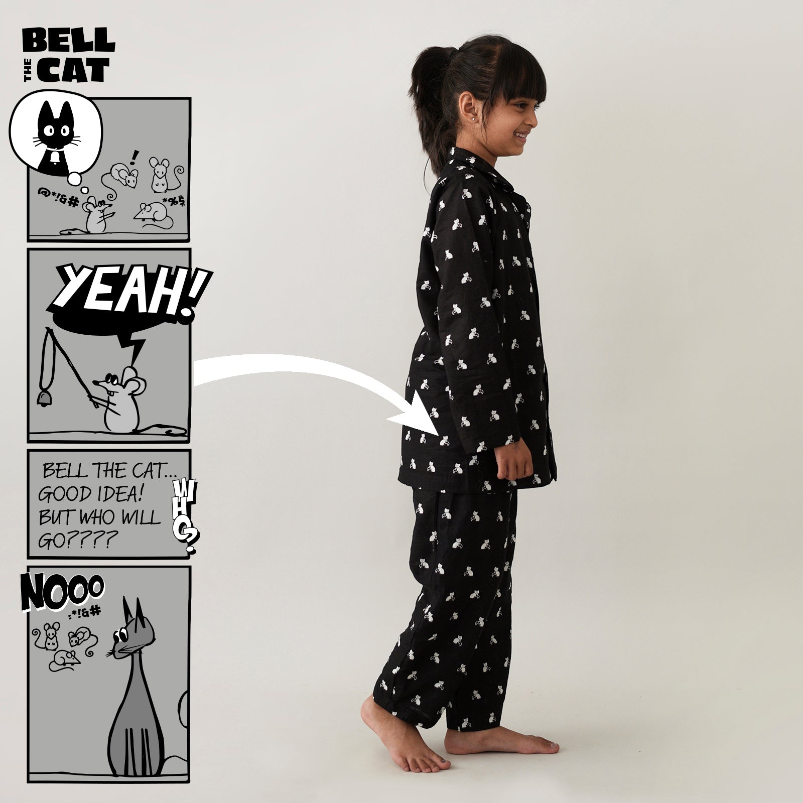 Cotton Girls Sleepwear with Bell the Cat Story Print