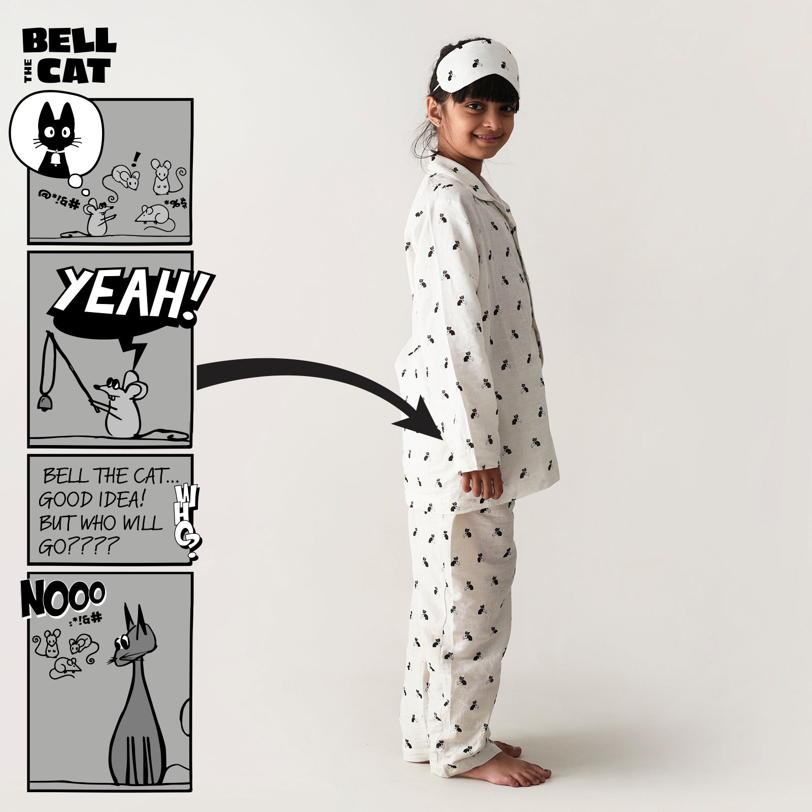 Cotton Girls Sleepwear with Bell the Cat Story Print