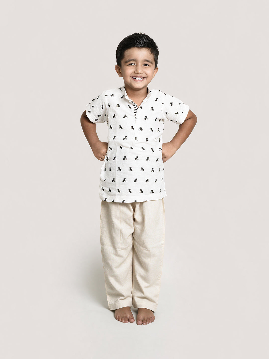 Bell The Cat - Short Kurta with Linen Pants, Beige