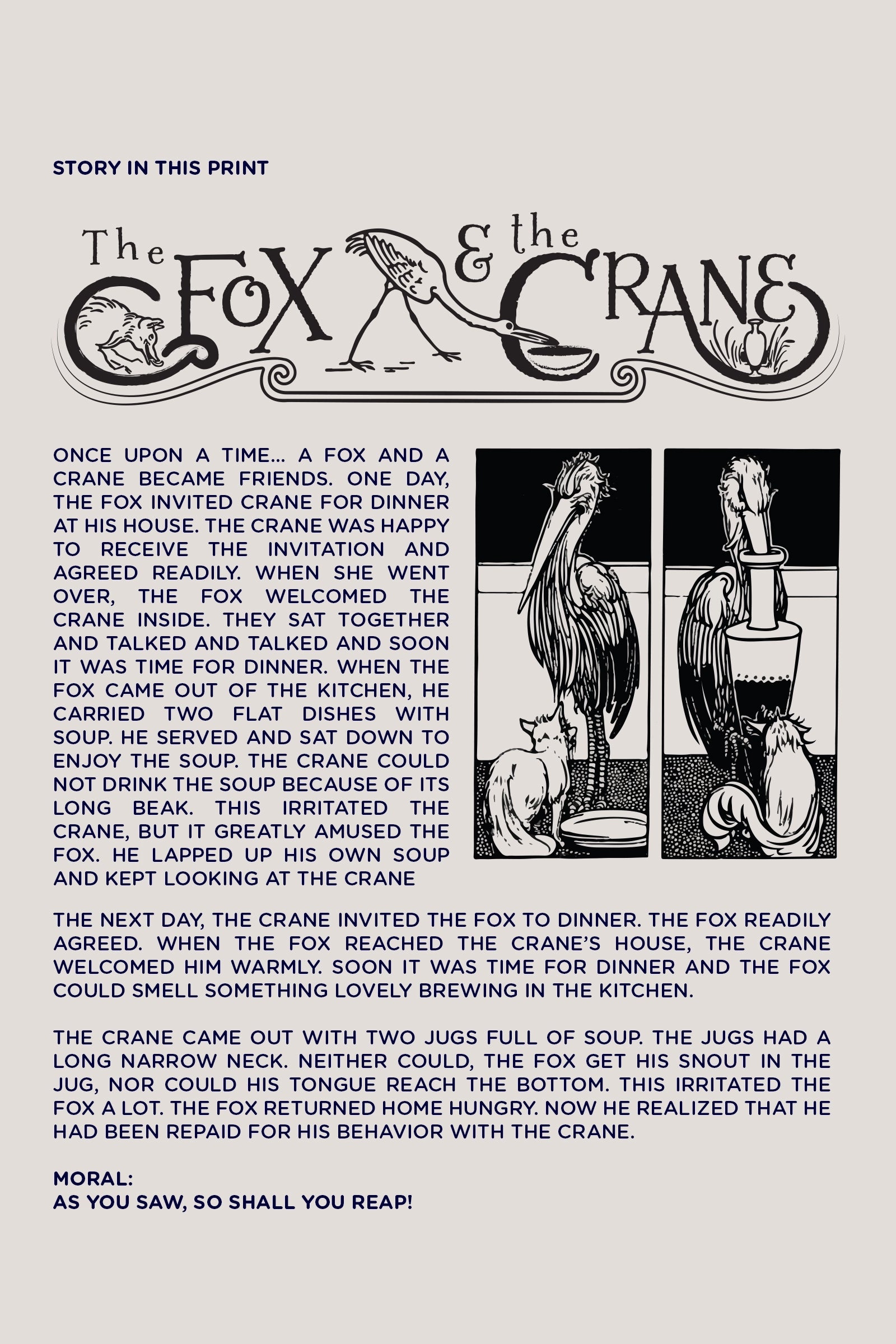 The Fox and The Crane- T Shirt, Sky Blue