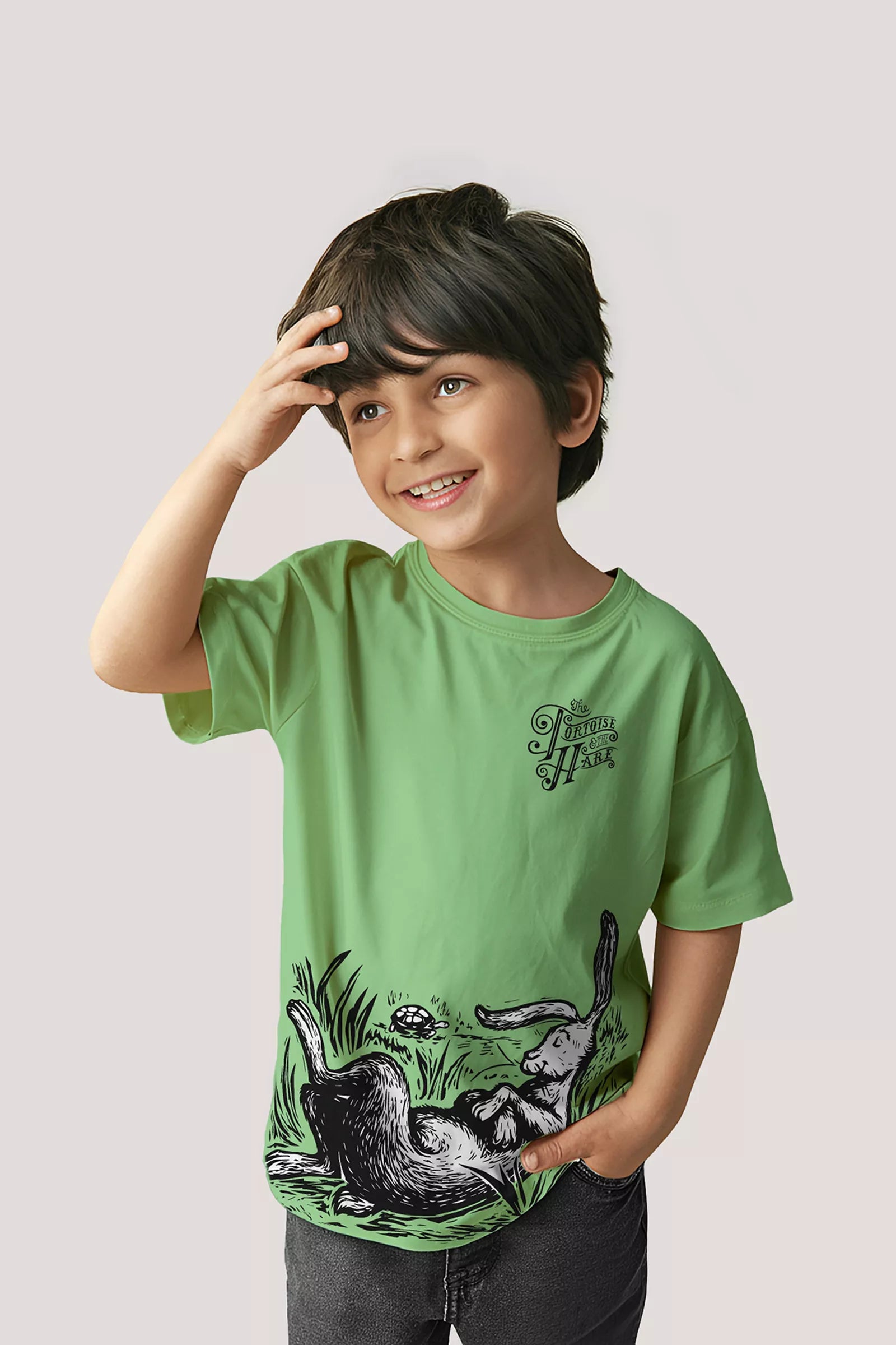 The Hare & The Tortoise- T shirt, Pale Green