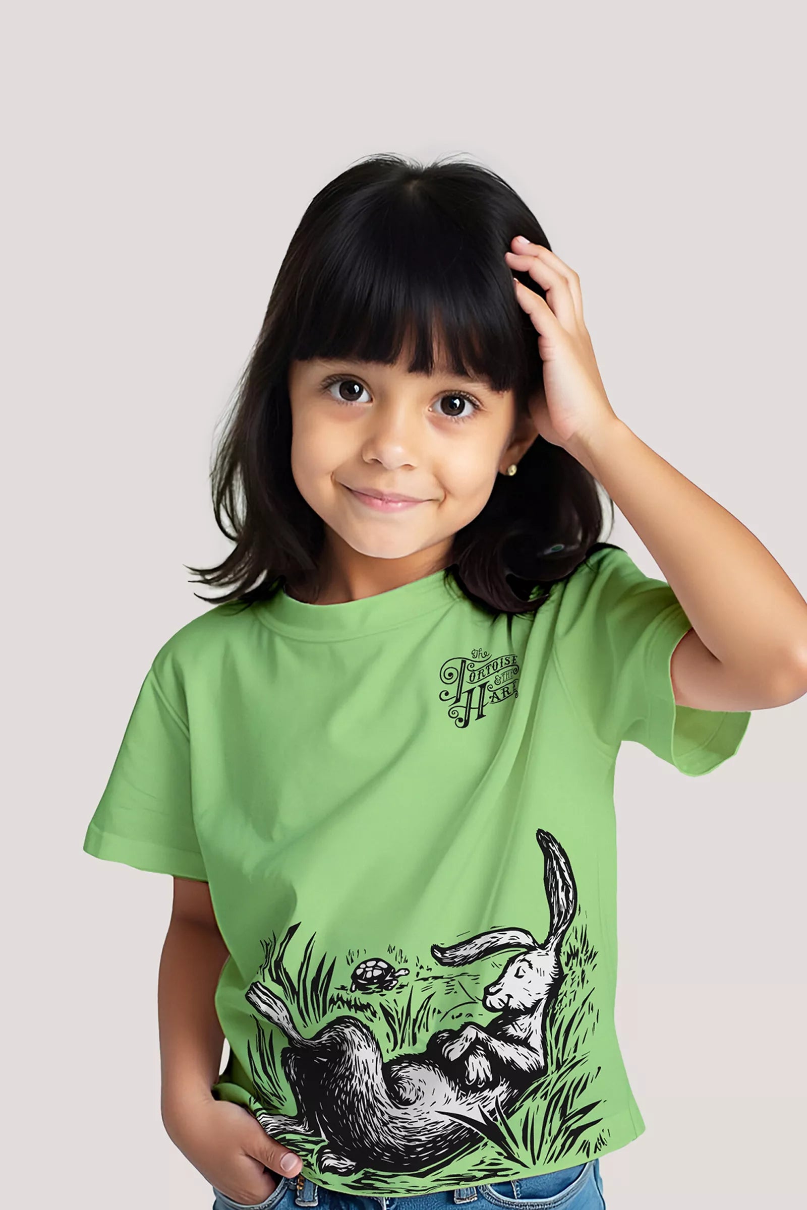 The Hare & The Tortoise- T shirt, Pale Green