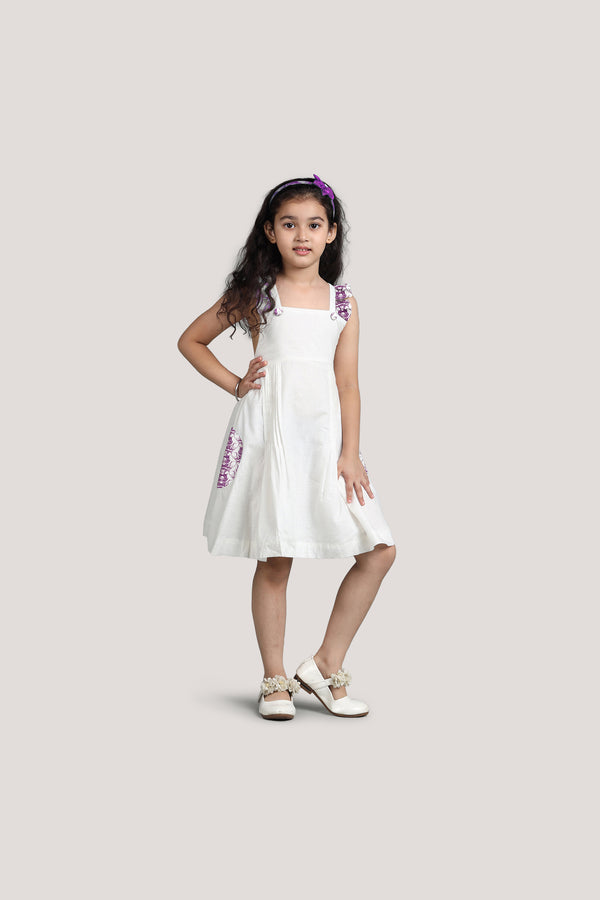 Two Cats & Monkey - White Crisscross Frock