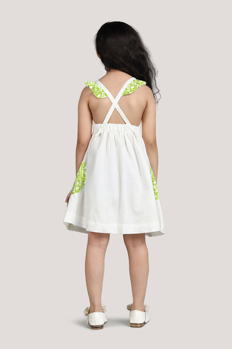 The Monkey & The Crocodile - White Crisscross Frock