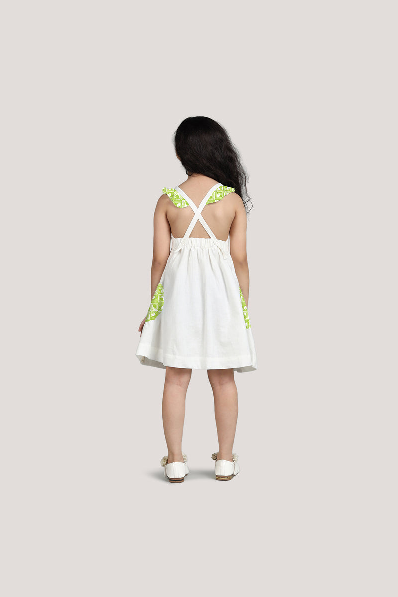 The Monkey & The Crocodile - White Crisscross Frock