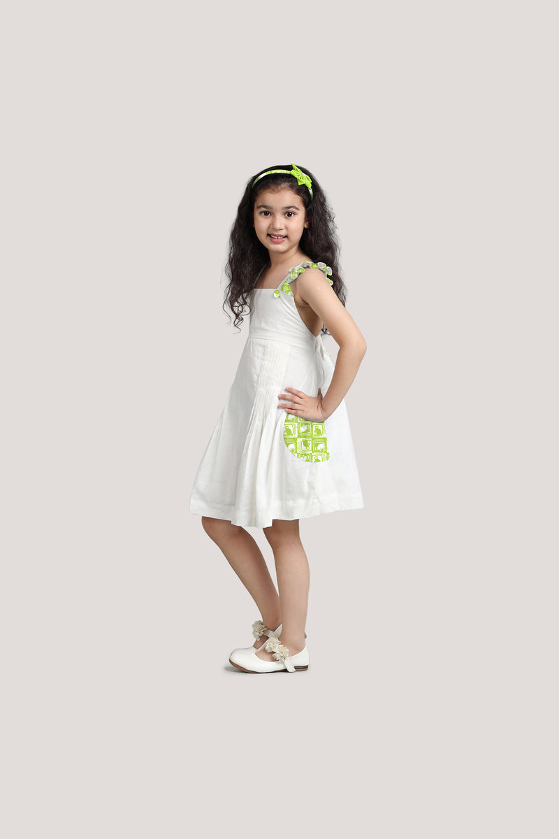 The Monkey & The Crocodile - White Crisscross Frock
