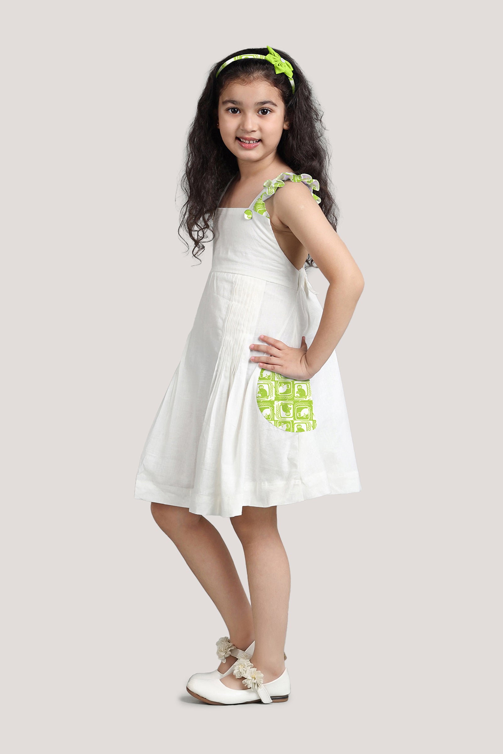 The Monkey & The Crocodile - White Crisscross Frock