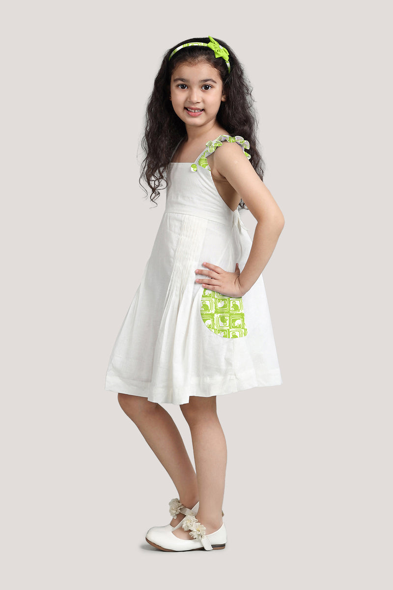 The Monkey & The Crocodile - White Crisscross Frock