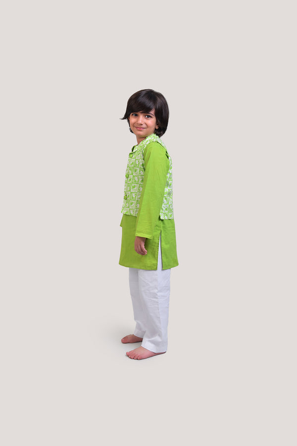 The Monkey & The Crocodile- Nehru Jacket Kurta Set