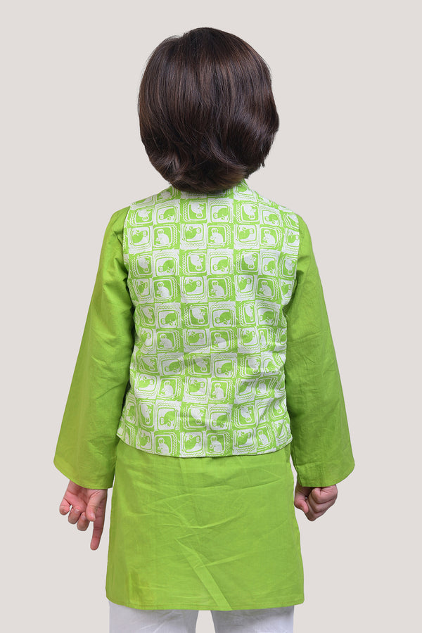 The Monkey & The Crocodile- Nehru Jacket Kurta Set