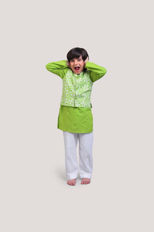 The Monkey & The Crocodile- Nehru Jacket Kurta Set