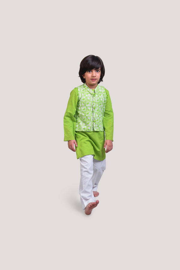 The Monkey & The Crocodile- Nehru Jacket Kurta Set