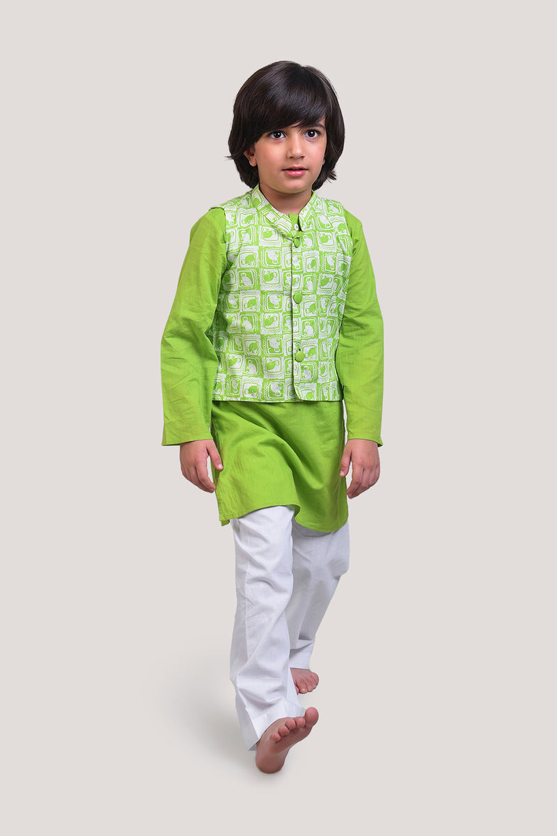 The Monkey & The Crocodile- Nehru Jacket Kurta Set