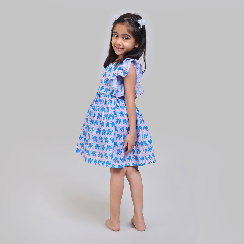 Cotton Flutter Sleeve Frock For Girls with The Elephant & The Barking Dog Print