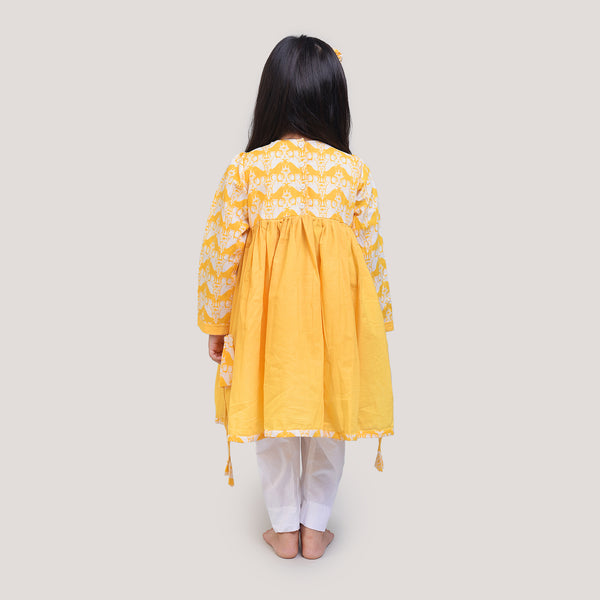 Two Silly Goats - Round Neck Kurta with White Pants