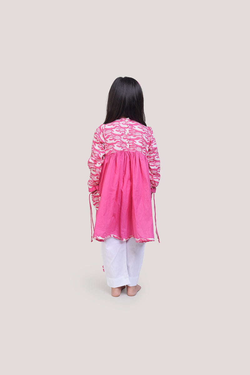 The Hare & The Tortoise - Round Neck Kurta with White Pants