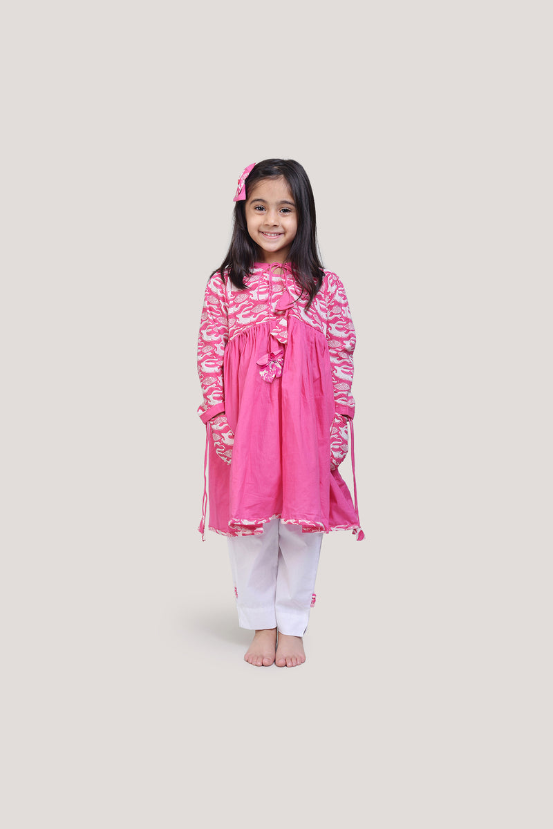The Hare & The Tortoise - Round Neck Kurta with White Pants