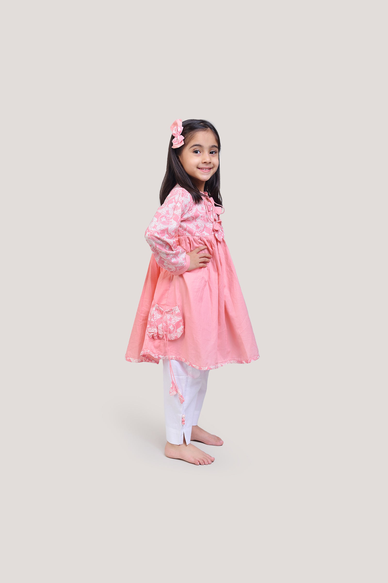 The Foolish Lion & The Clever Rabbit - Round Neck Kurta with White Pants