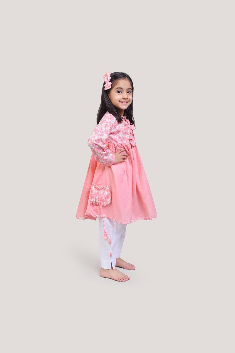 The Foolish Lion & The Clever Rabbit - Round Neck Kurta with White Pants