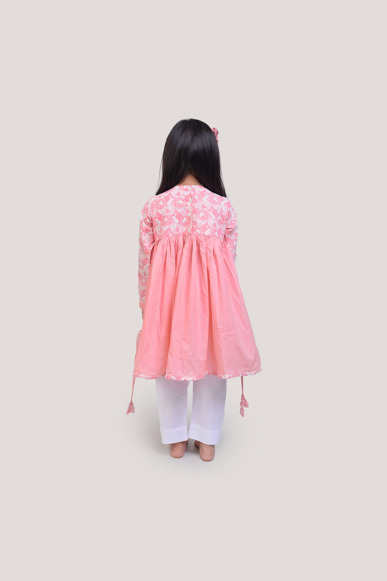 The Foolish Lion & The Clever Rabbit - Round Neck Kurta with White Pants