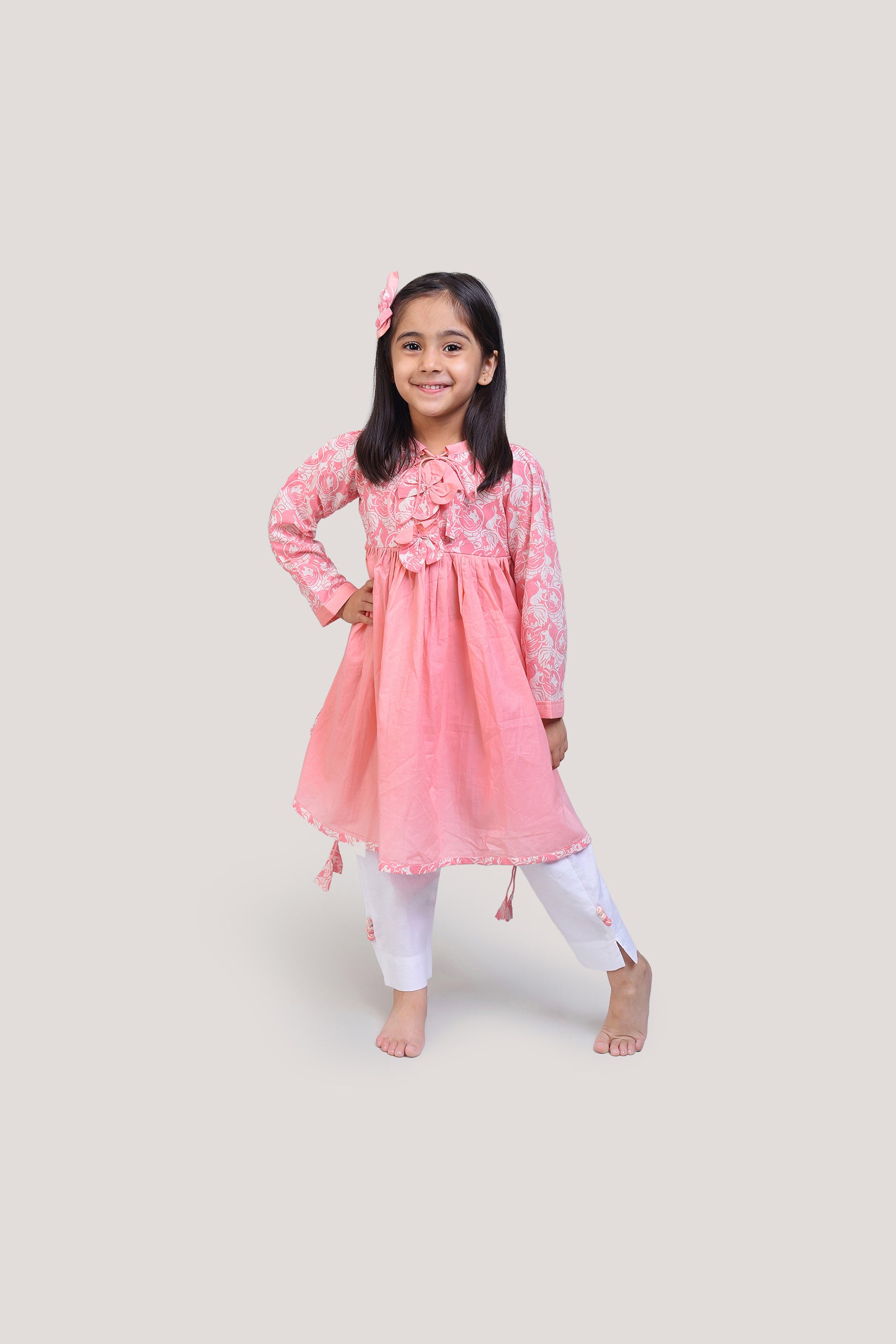 The Foolish Lion & The Clever Rabbit - Round Neck Kurta with White Pants