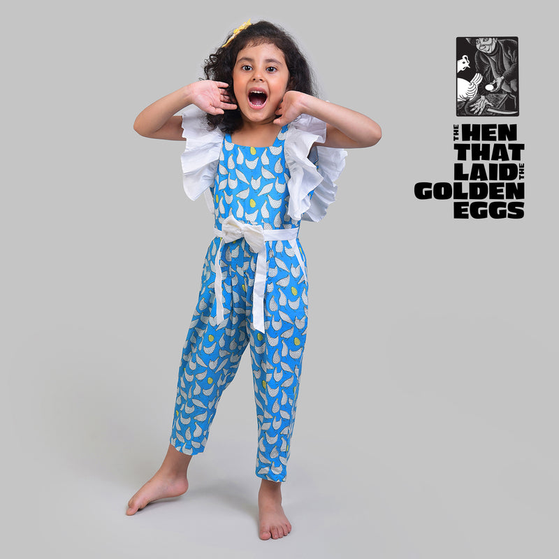 Cotton Jumpsuit For Girls with Hen That Laid The Golden Eggs Print