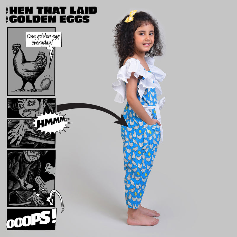 Cotton Jumpsuit For Girls with Hen That Laid The Golden Eggs Print